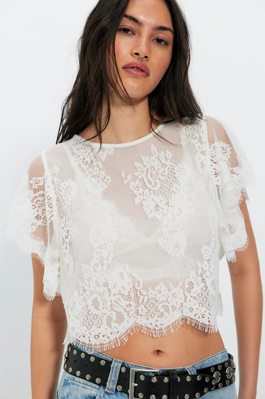 Lunar Ash Lace Top - Clean Ivory