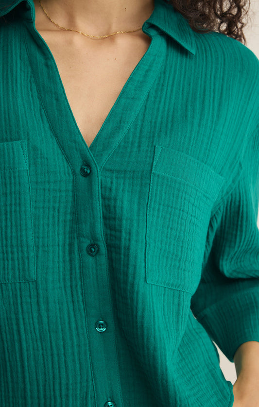 Helena Airy Gauze Button Up - Rainforest