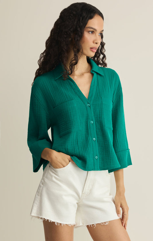 Helena Airy Gauze Button Up - Rainforest