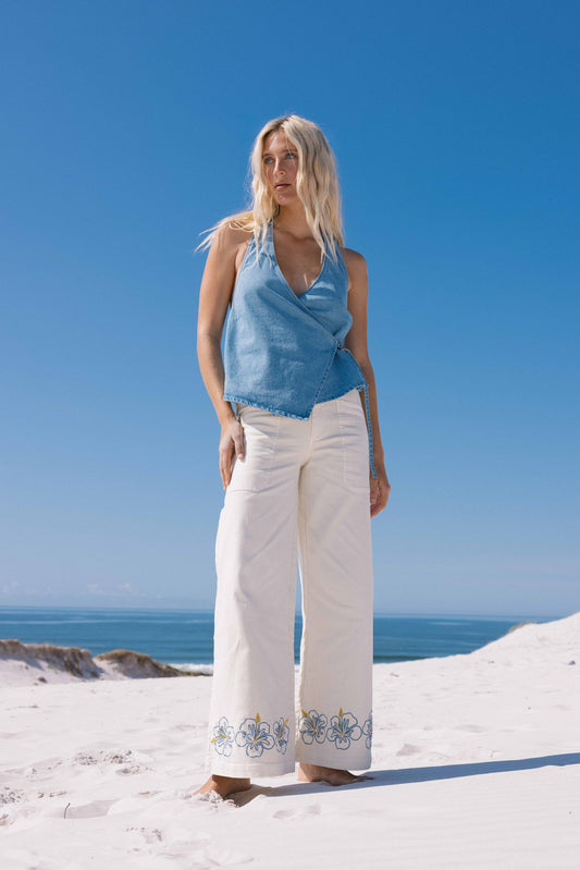 Hibiscus Wave Pant - White Cap