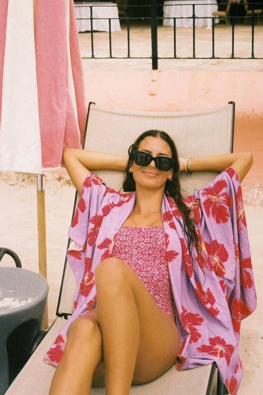 Coconut Ave Pareu- Hibiscus Haze in Purple Ember