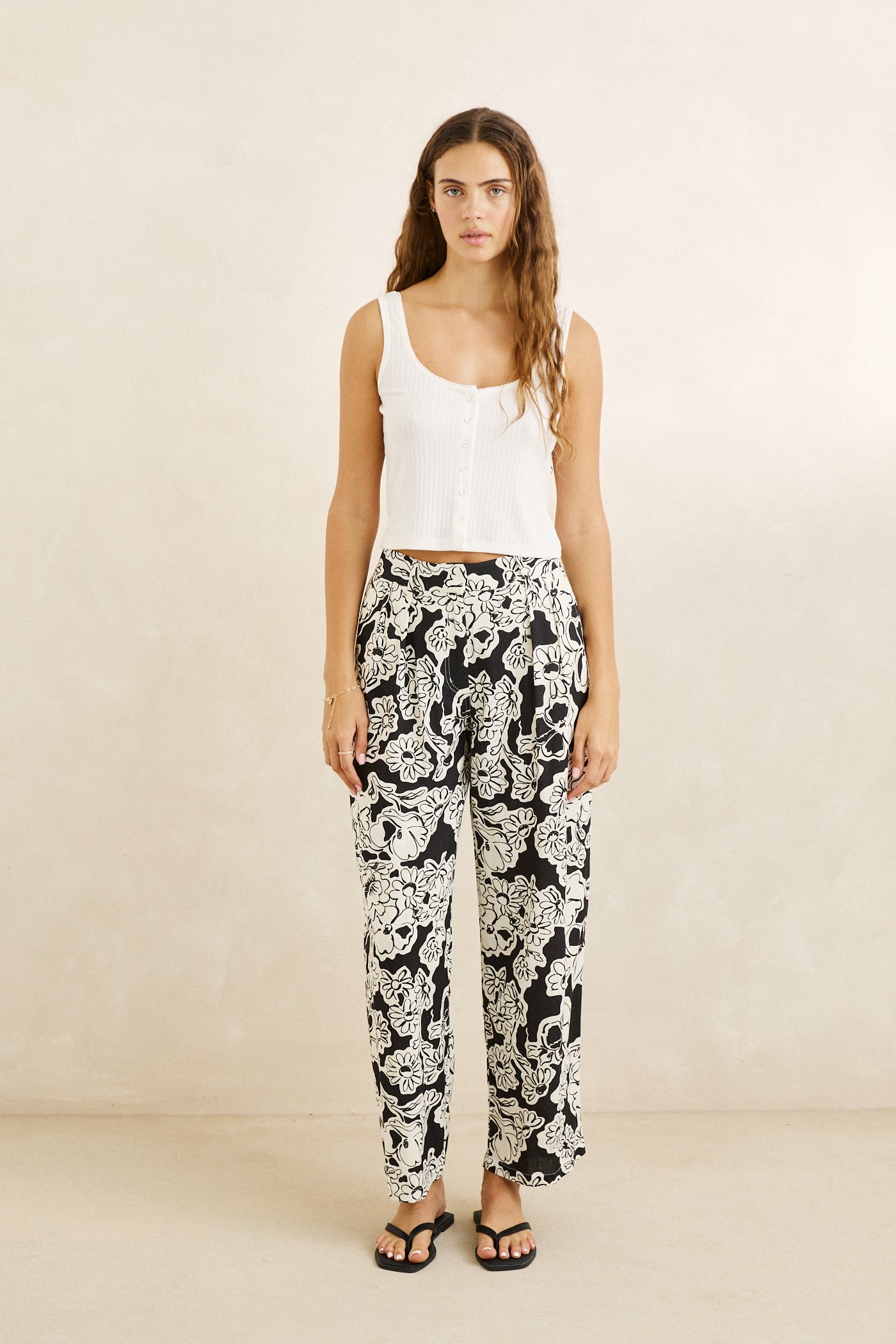 Georgia Floral Pant - Cream