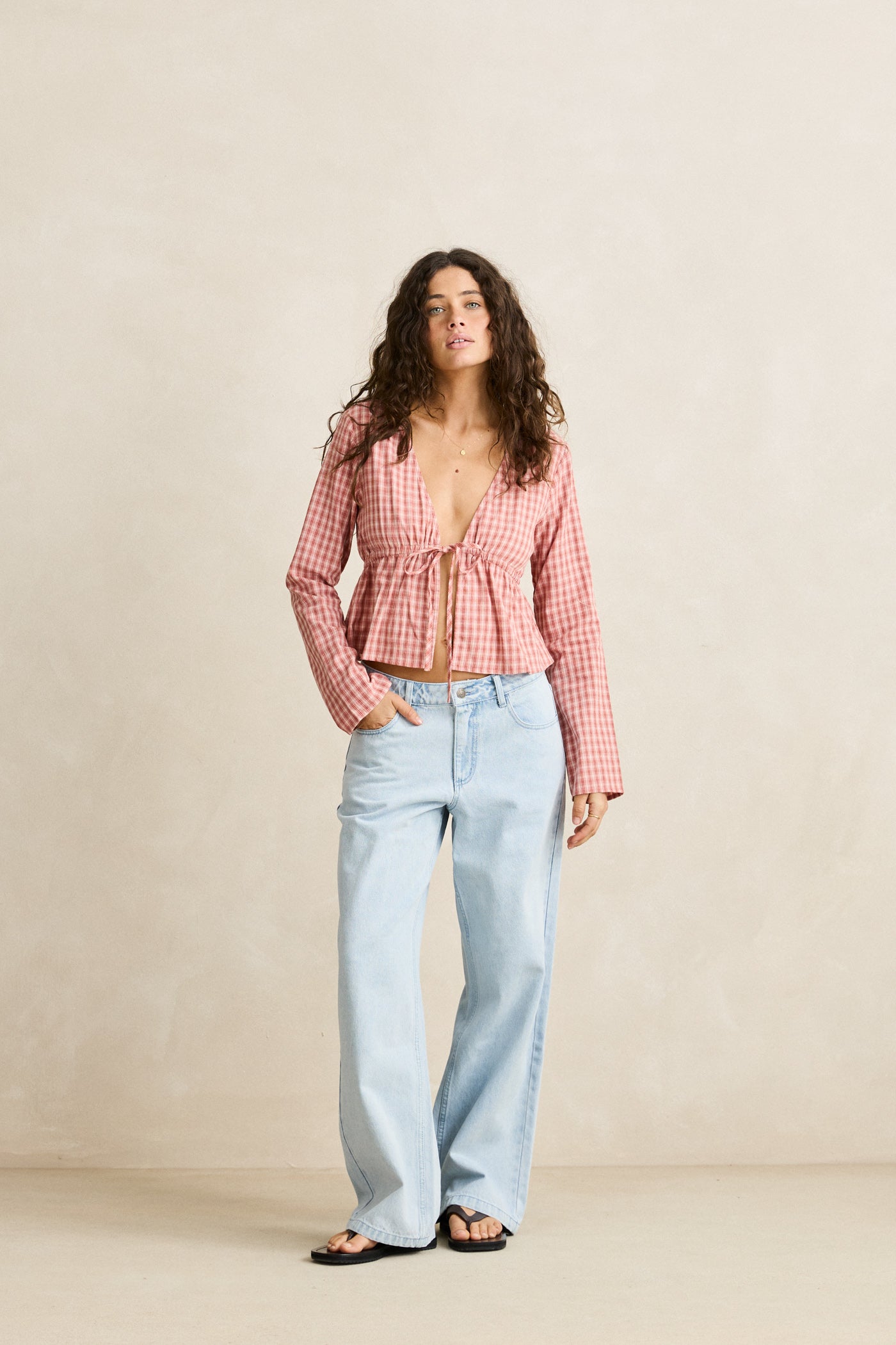 Kirra Check Tie-Front Top