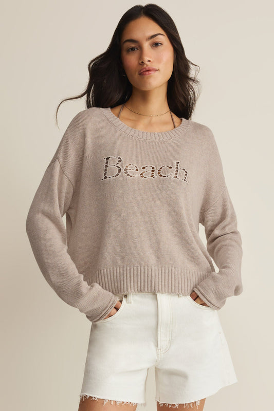 Beach Embroidered Sweater - Natural Heather
