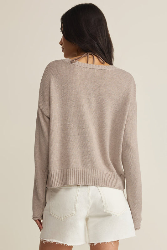 Beach Embroidered Sweater - Natural Heather