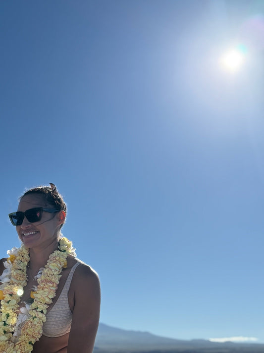 Coconut Ave founder Mahealani Gambill on Hawaiʻi Island, where the landscapes, ocean, and island lifestyle inspire her original swimwear and resort wear designs.
