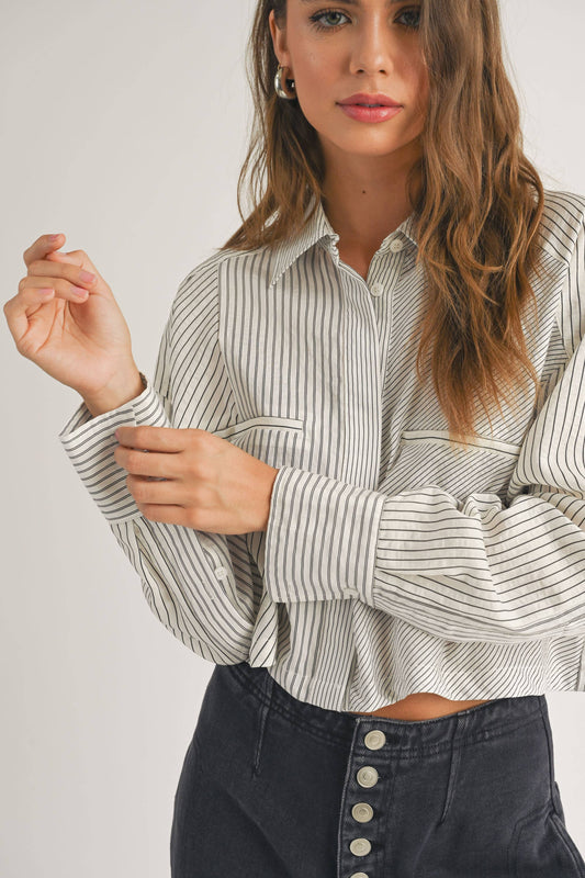 Fine Lines Cropped Button Down