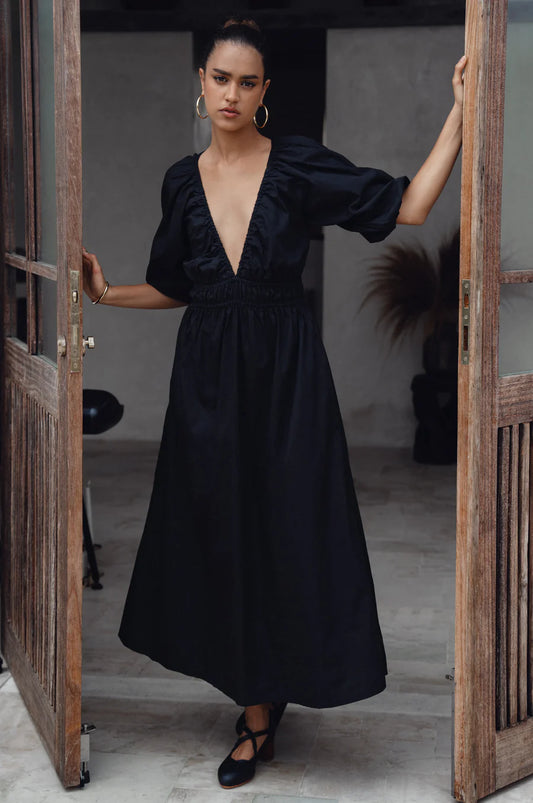 Kezas Cotton Maxi Dress- Black