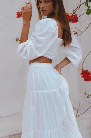 Maxi Mumbai Linen Skirt- White