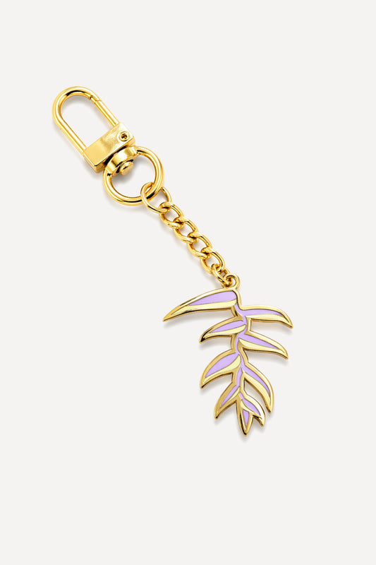 Sexy Pink Heliconia enamel keychain featuring a hand-drawn Hawaiian flower design with a glossy finish.