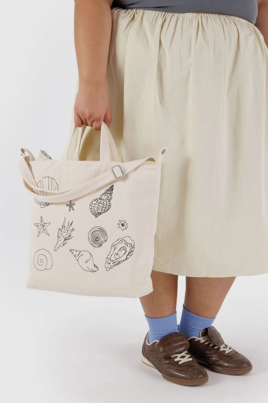 Horizontal Zip Duck Bag - Embroidered Shells