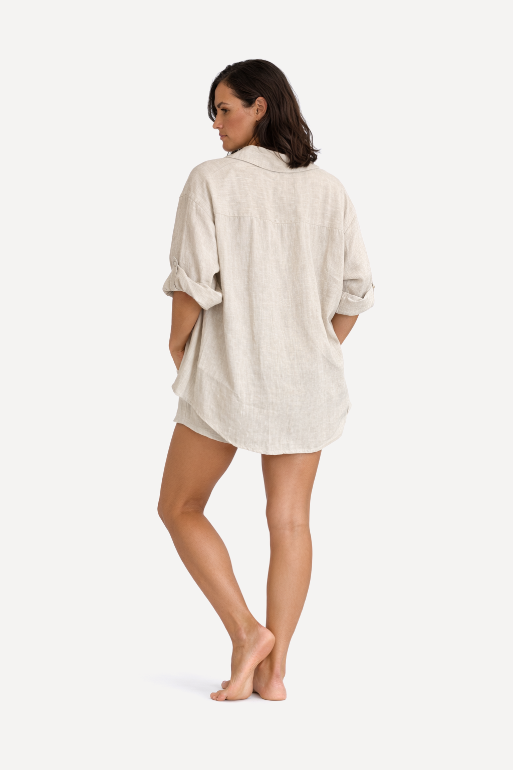 Back view of the Coconut Ave Bayside Shirt in Flax.