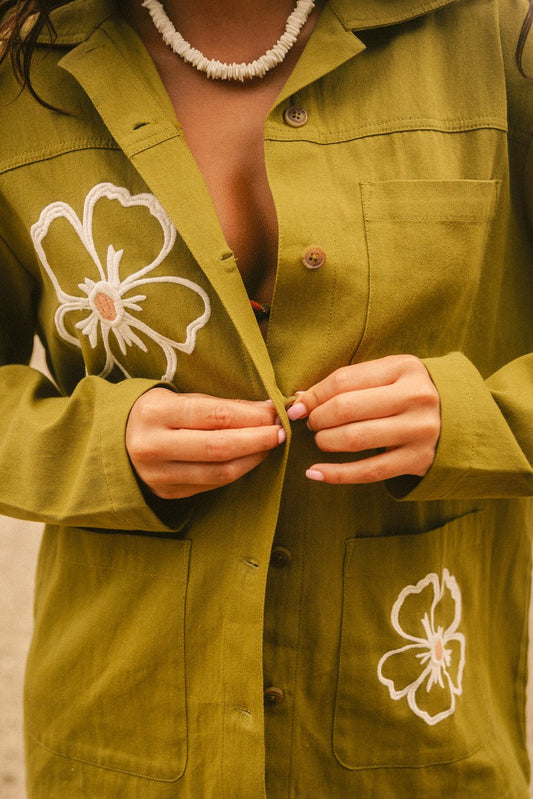 Floral Fields Shacket - Moss