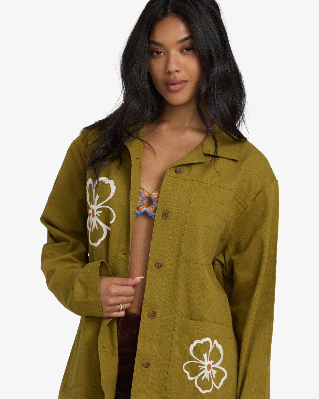 Floral Fields Shacket - Moss