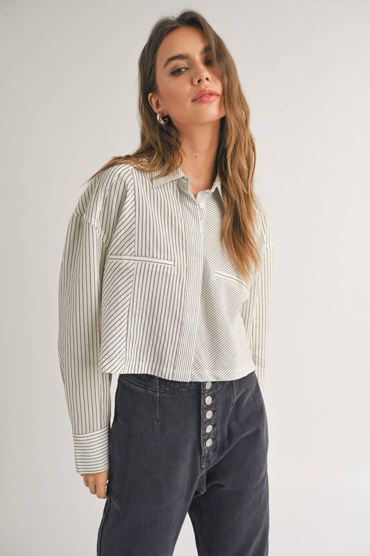 Fine Lines Cropped Button Down