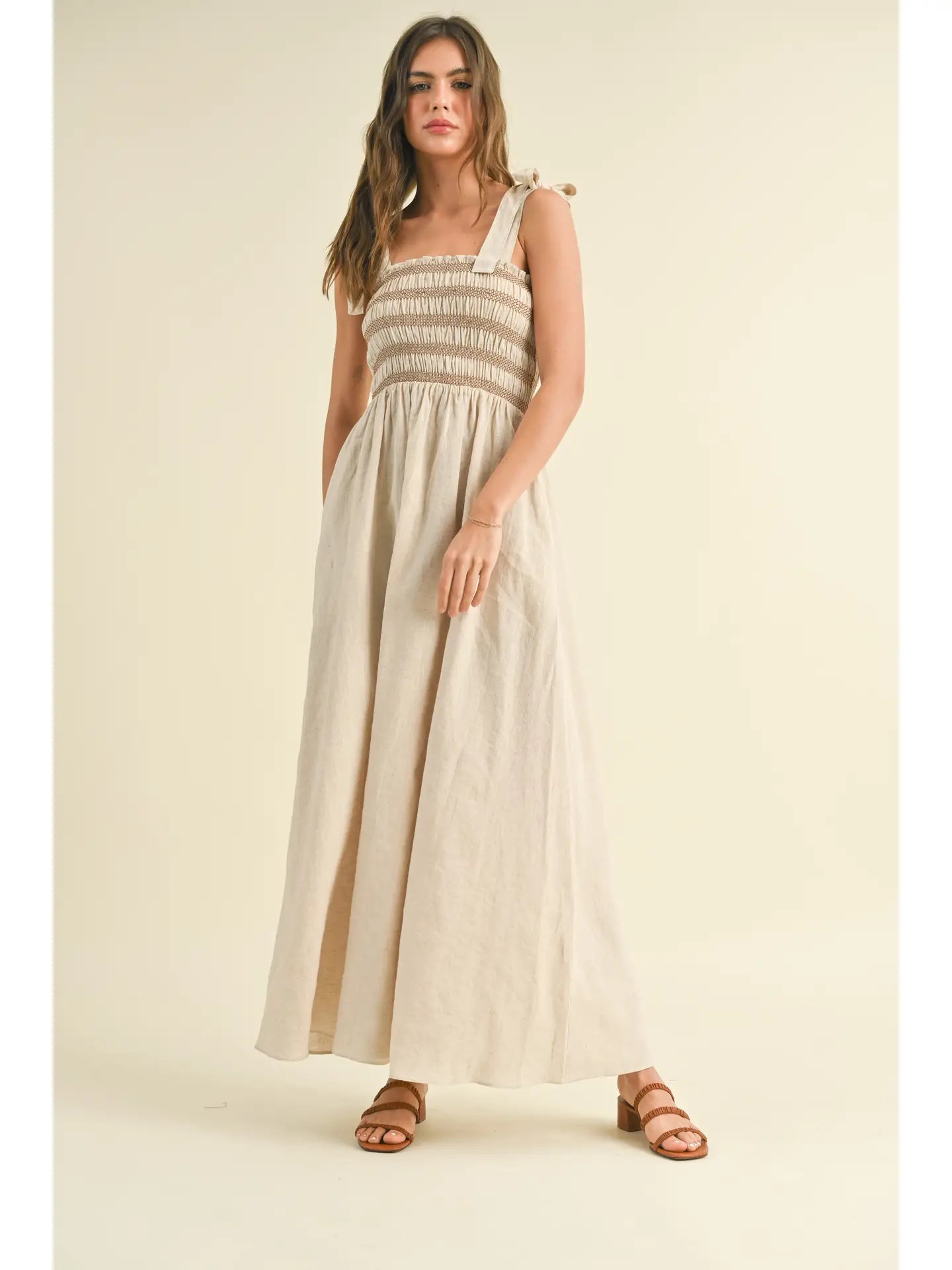 Sariah Smocked Linen Maxi Dress