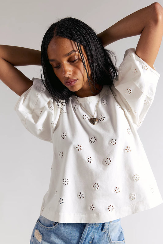 Jessie Eyelet Tee - Whisper White