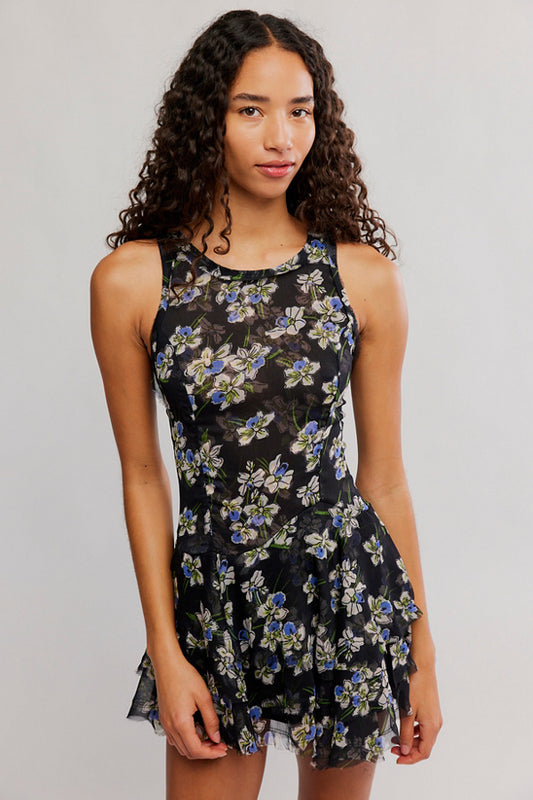 Raven Printed Mini Dress - Midnight Combo