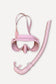 Pink silicone mask and snorkel set with tempered glass lenses and matching snorkel.