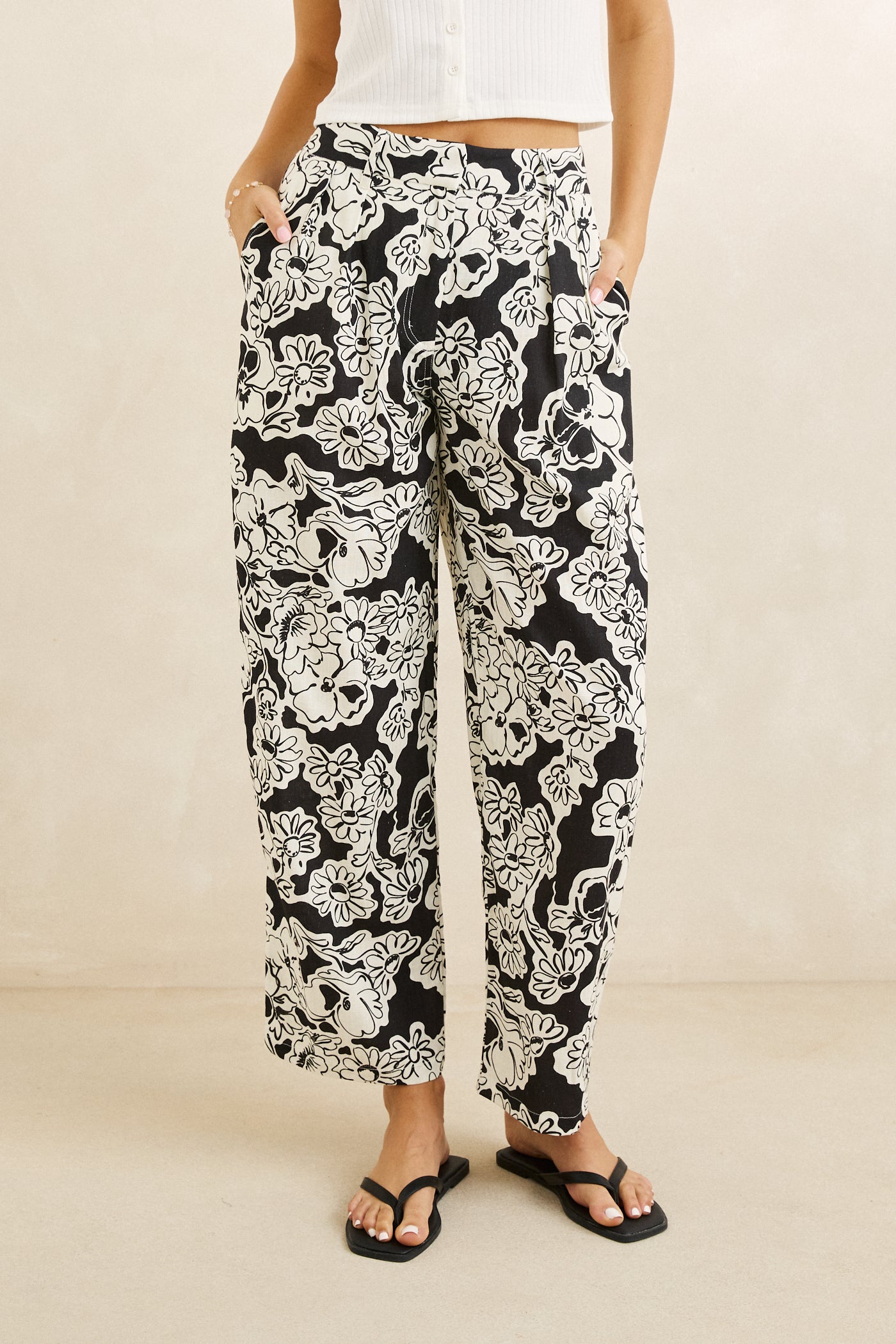 Georgia Floral Pant - Cream