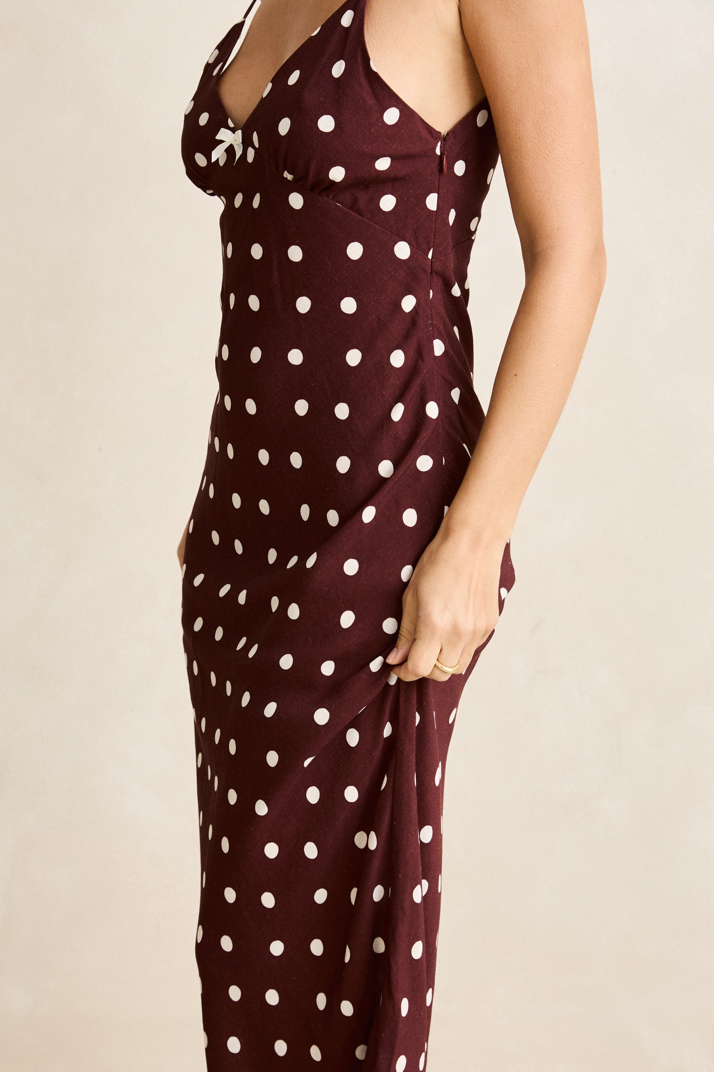 Polka Dot Bias Midi Dress - Cafe