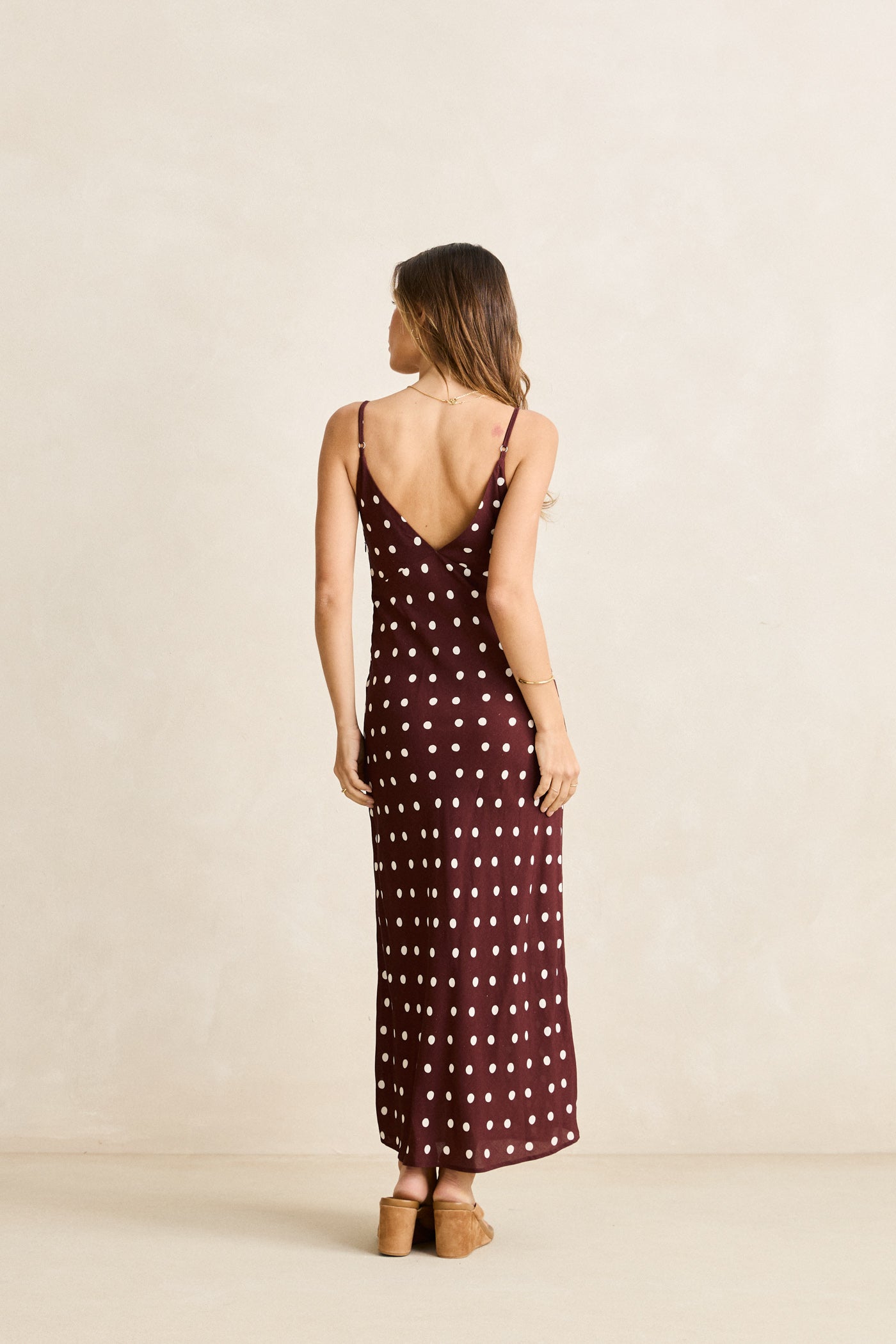 Polka Dot Bias Midi Dress - Cafe