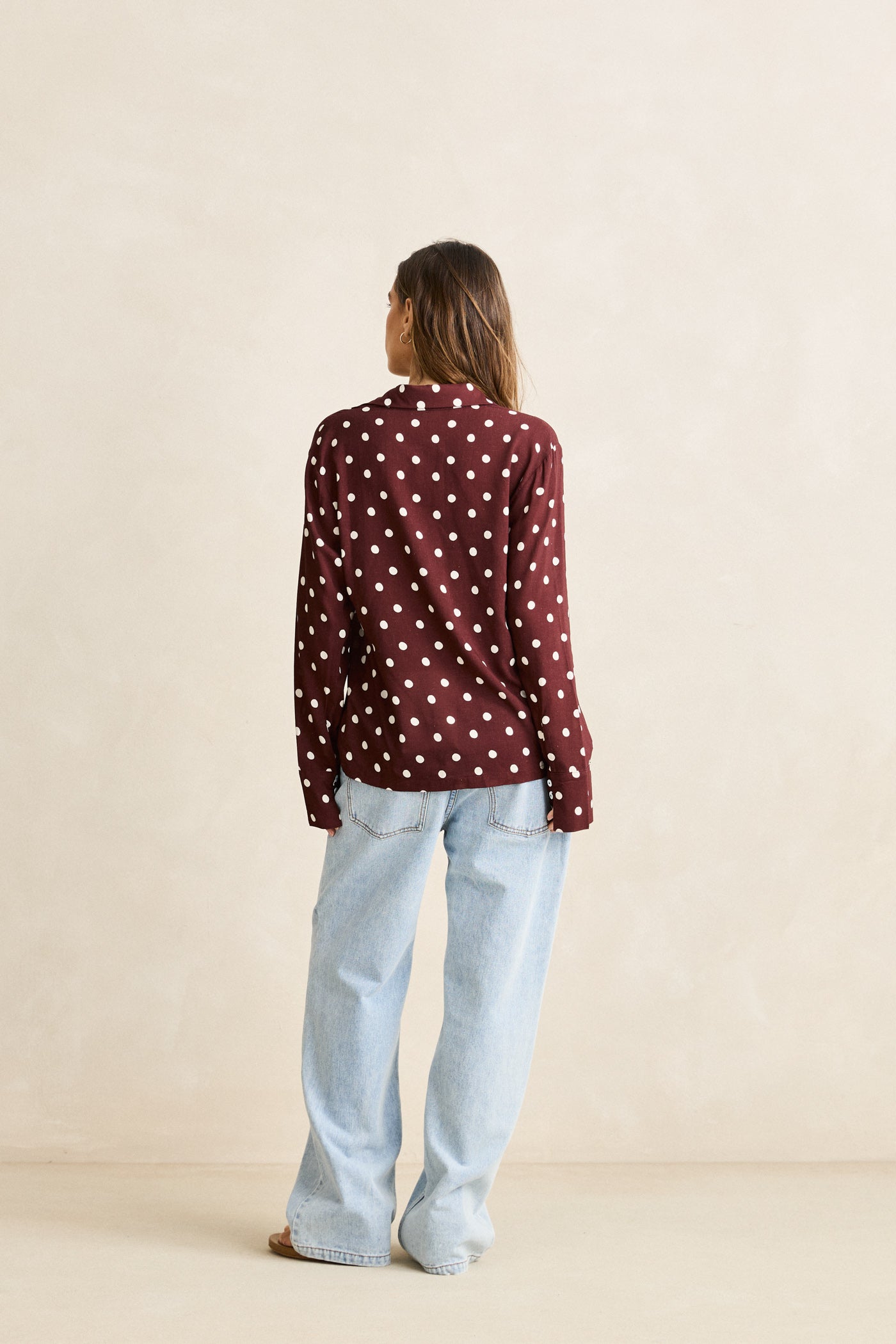 Polka Dot Tie Front Shirt - Cafe