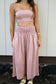 Front view of the Coconut Ave Smocked Tube Top in Rosey styled with the matching Dreamweaver Pant.